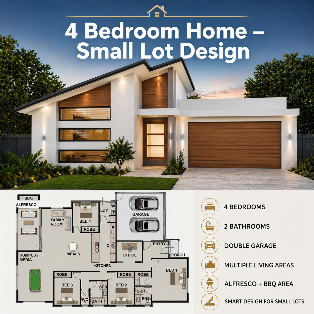 220 My Pad – Small Lot 4 Bedroom Home Design | 225 m² | 2,424 Sq Ft | Narrow Lot House Plan