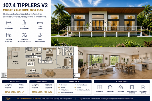 107.4 Tipplers V2 – Modern 2 Bedroom House Plan Stylish, Practical & Easy to Live In