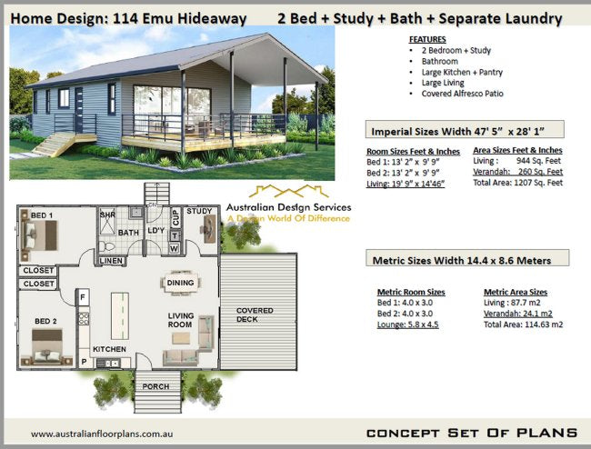 114 Emu Hideaway – 2 Bedroom Small House Plan