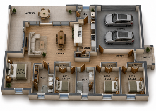 209.3LH Narrow Lot | Modern 4 Bedroom Family House Plan with Double Garage & Alfresco | Build Cost Planning Pack