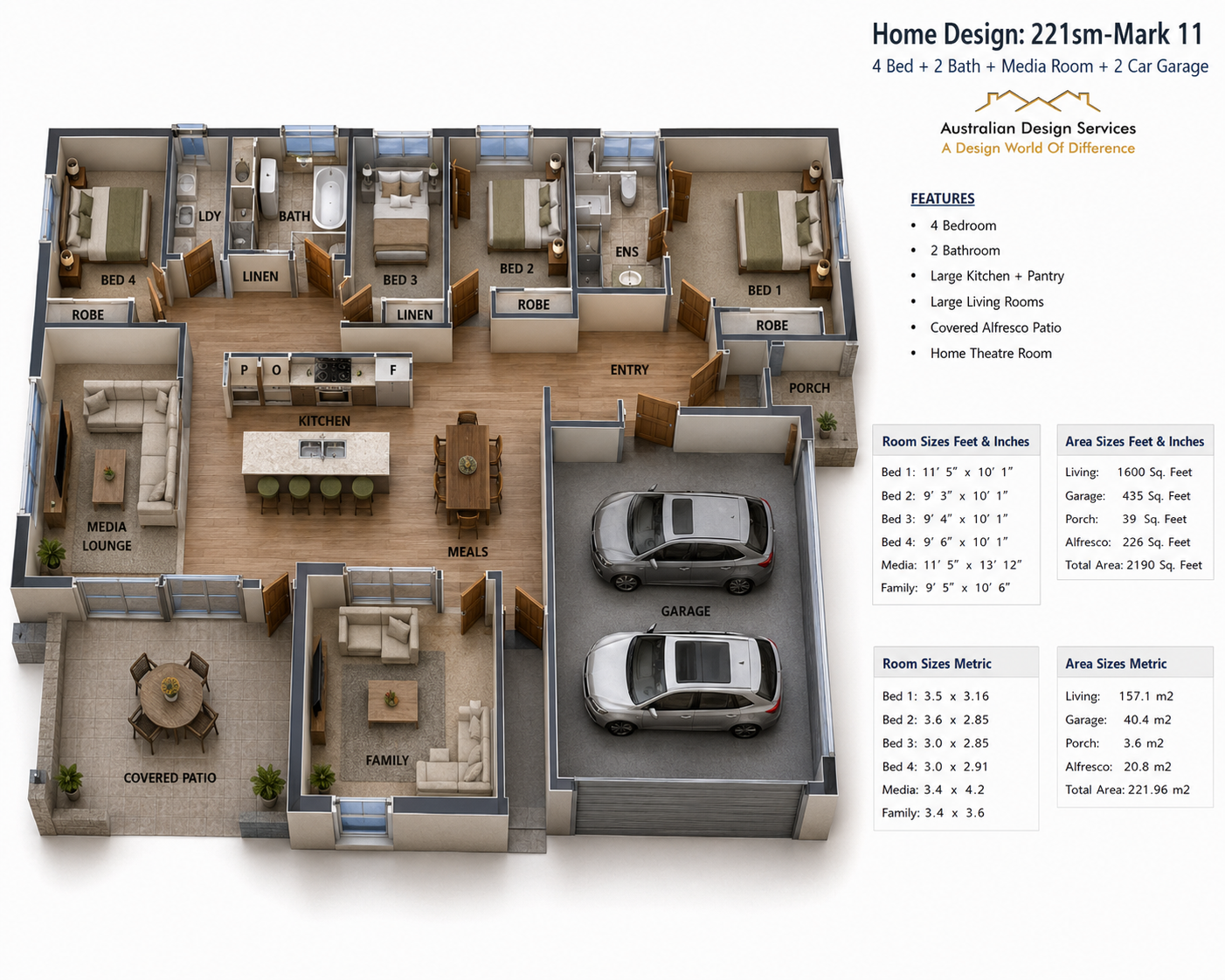 Modern Home Design | 221SB-Mark11 | 4 Bedroom House Plan | 221.96 m² | 2390 Sq Ft