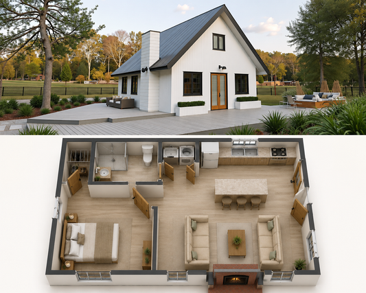 1 Bedroom Country Chalet House Plan – 59.7 m² | 640 Sq Ft