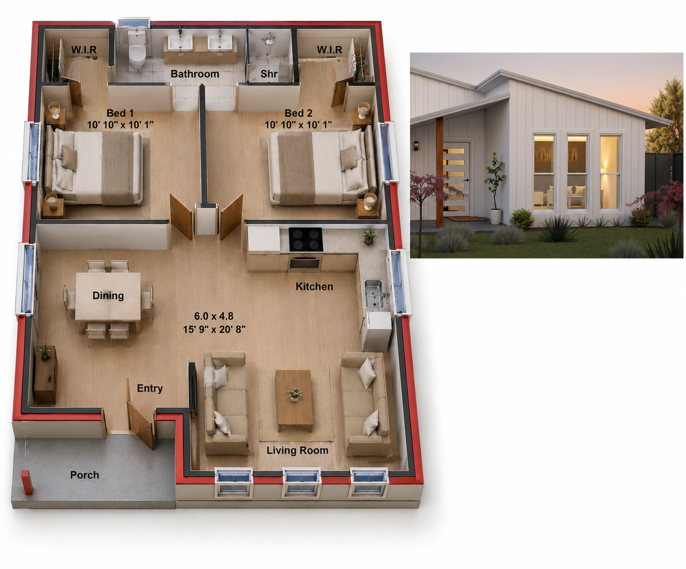59 Hine – 2 Bedroom Small House Plan | 59.6 m² | 641 Sq Ft