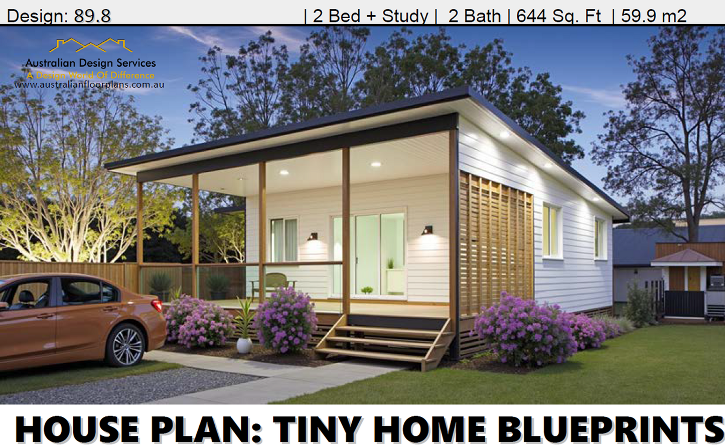 89.8 Granny Flat House Plan – 2 Bedroom + Study | 2 Bathroom