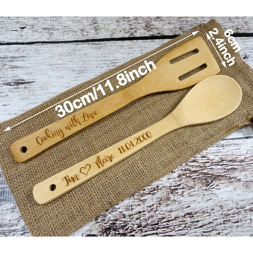 Personalized 2Pcs Wooden Spoon and Spatula Exquisite Housewarming Gift Home Kitchen Utensils Table Decor Christmas Mother's Day