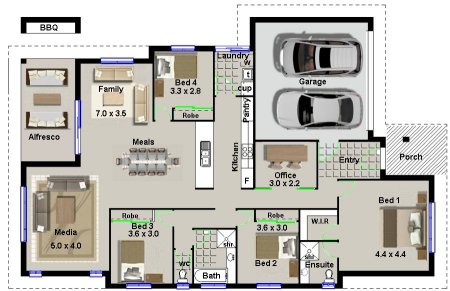 house plan no 220:modern 4 bedroom house plan |4 bed modern style