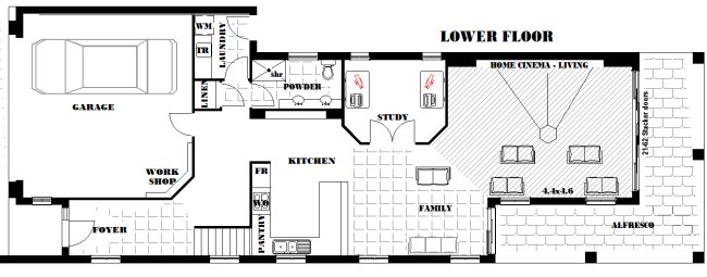 lower floor 3 or 4 Bed Room Narrow Home Plan