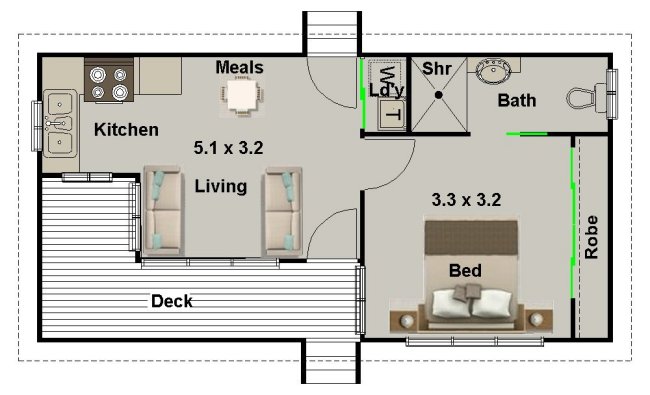One Bedroom House Plan:42 Skippy