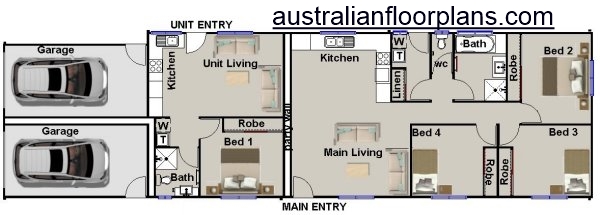 Narrow 4 Bed Dual Key House Plan