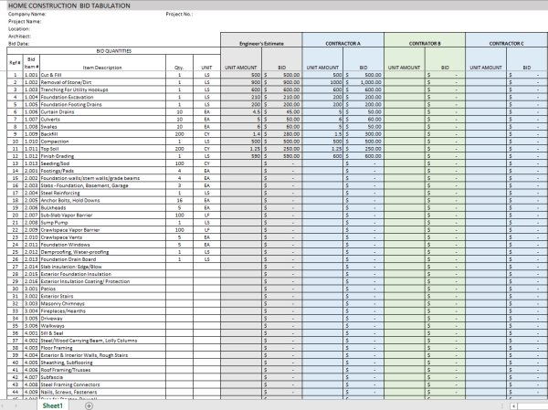 home construction bids