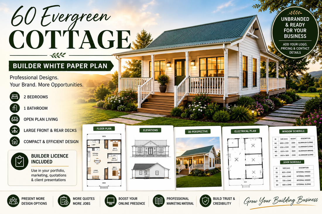60 Evergreen Cottage Builder White Paper Plan – The Perfect Addition to Your Building Portfolio