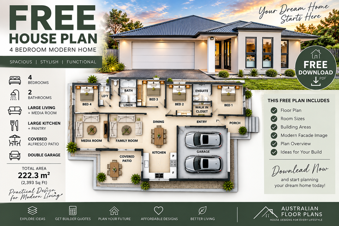 Free 4 Bedroom House Plan | 222m² Modern Family Home