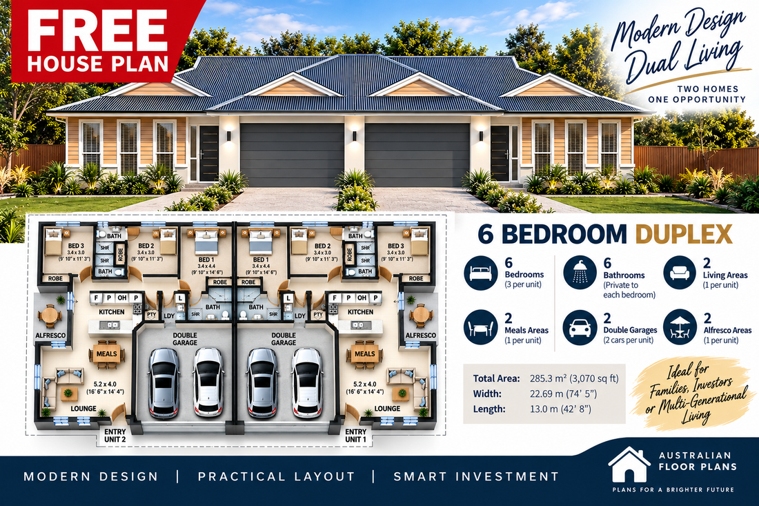 Free 6 Bedroom Duplex House Plan – Modern Dual Living Design
