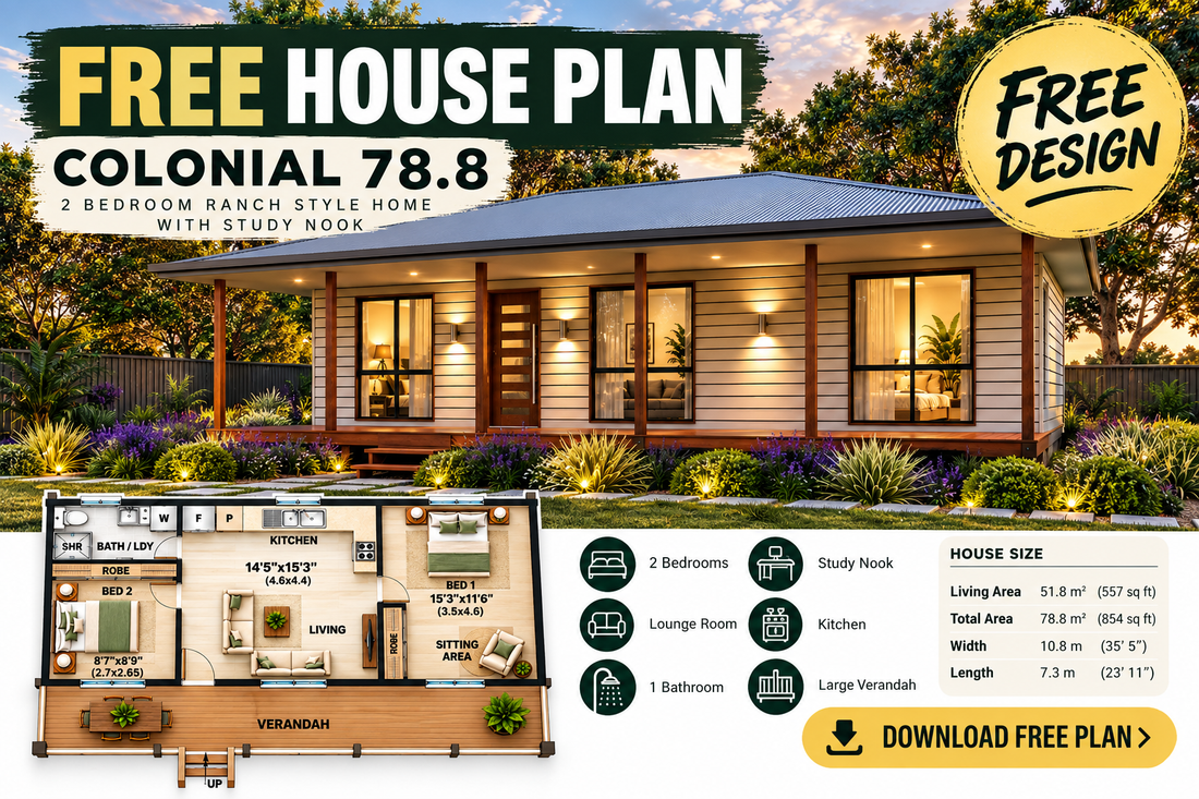 Ask the Builder: FREE 2 Bedroom Ranch House Plan – Colonial 78.8