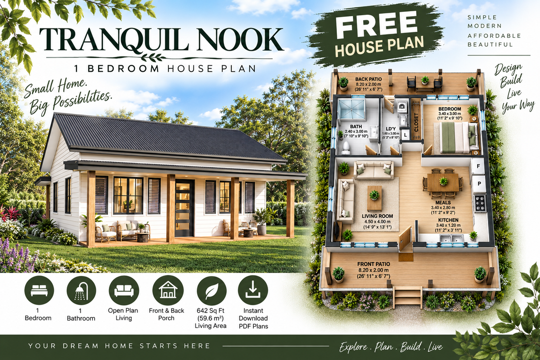 Free 1 Bedroom House Plan – Tranquil Nook