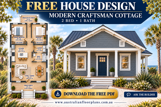 Free 2-Bedroom Modern Craftsman Cottage Plan