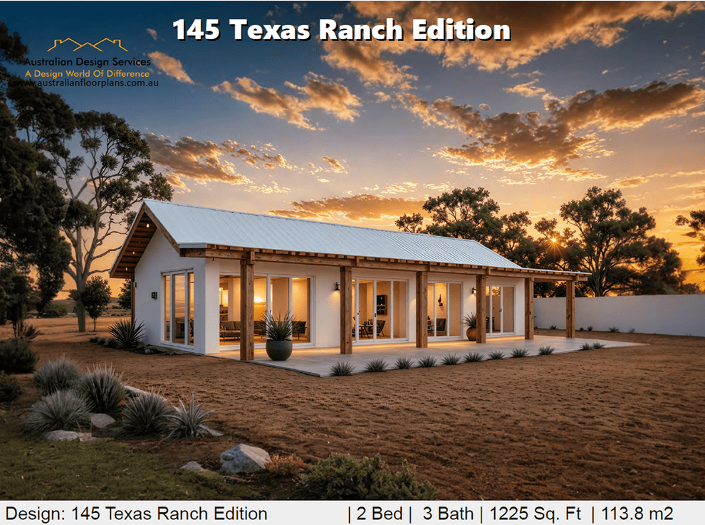 145 Texas Ranch Edition – 2 Bedroom Country Ranch House Plan-Free Cust ...