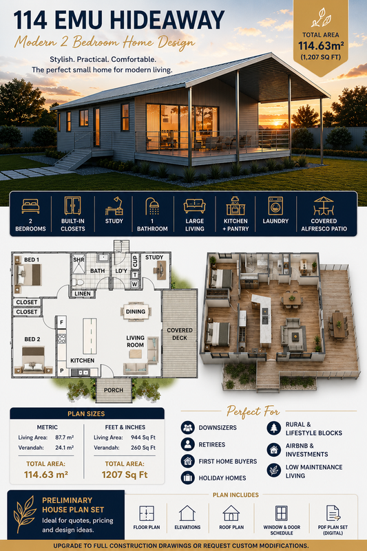 114 Emu Hideaway – 2 Bedroom Small House Plan
