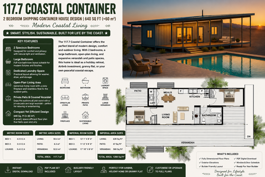 117.7 m² Coastal Container – 2 Bedroom Shipping Container House Design | 640 Sq Ft Modern Coastal Living