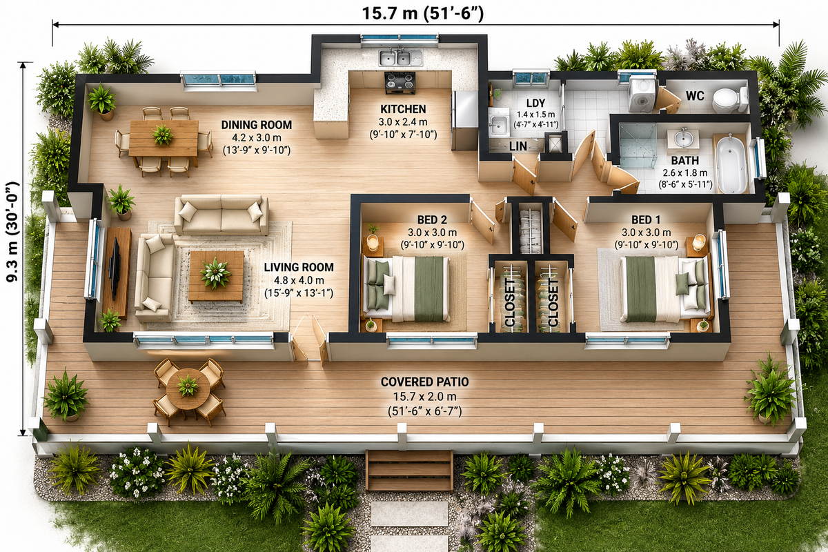 127.7 KR – 2 Bedroom Country Cottage House Plan | 943 Sq Ft | 127.7 m² Total | Concept Plans