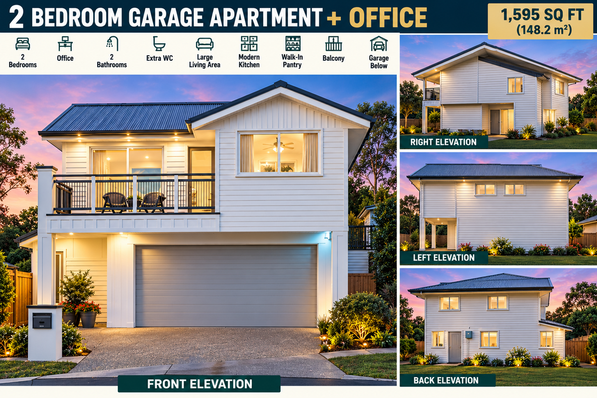 148.2 Helen – Modern 2 Bedroom Garage Apartment with Office | Concept House Plans