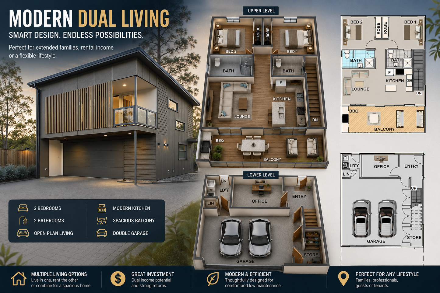 Garage Apartment Plan | 149.3MK2 | 2 Bedroom Garage Apartment Design | 1603 Sq Ft | 149.3 m²