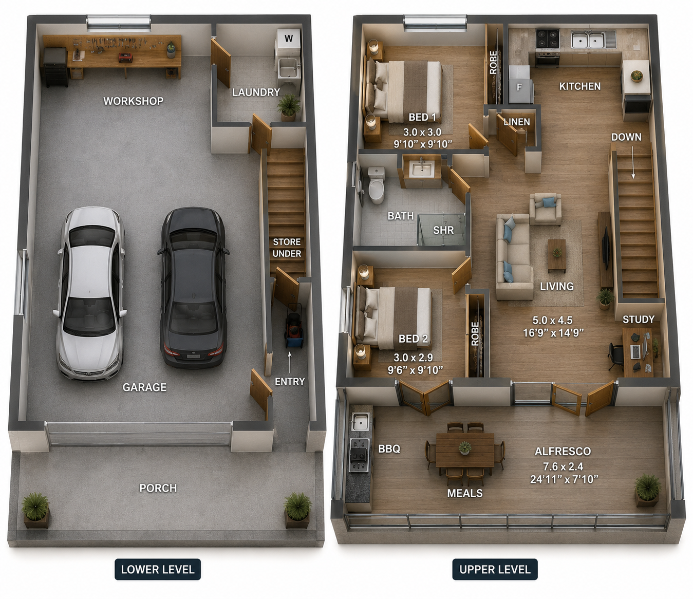 149.3MKM Mork & Mindy Garage Apartment Plan | 2 Bed Garage Home