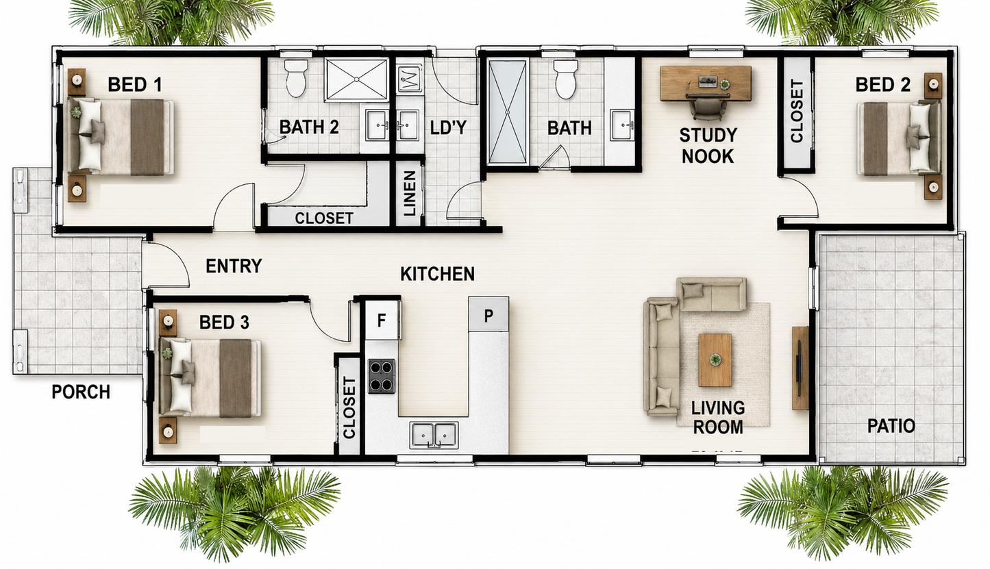 Narrow Lot Urban Home Design Plan 163NBWH | 3 Bedroom Modern Narrow Block House Plan | 150.7 m² | 1627 Sq Ft