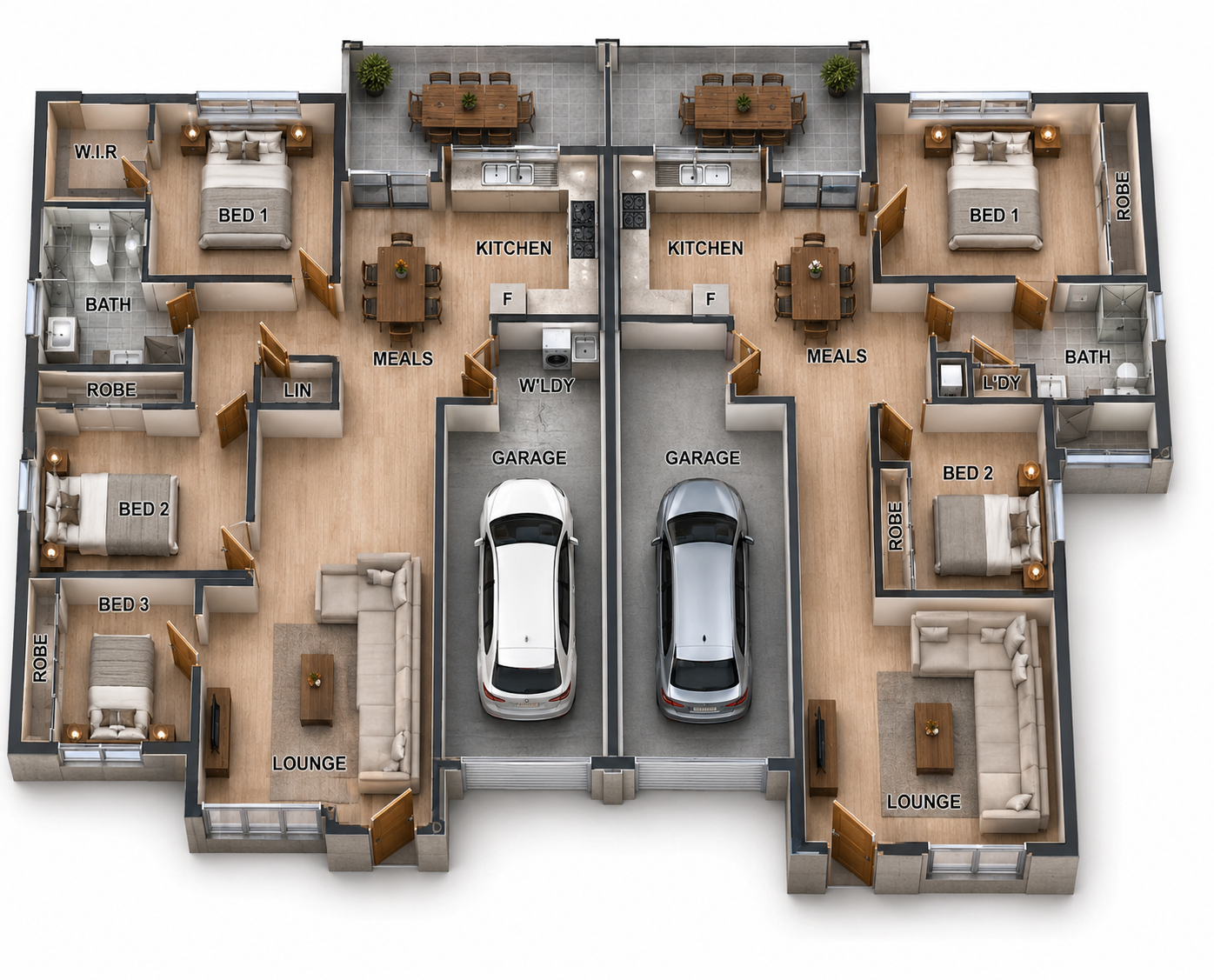 196DU Duplex House Plan | 196.0 m² | 2,118 Sq Ft | 5 Bedroom Dual Occupancy Design