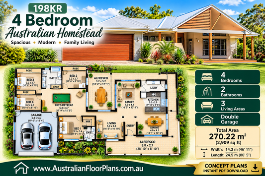 198KR Australian Homestead | 4 Bedroom Country House Plan | 270.22 m² (2,909 Sq Ft)