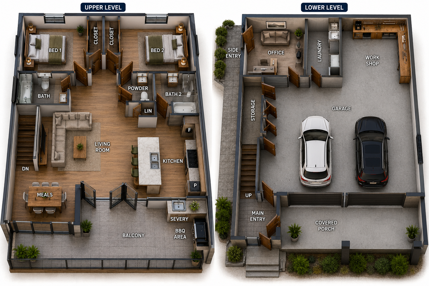 200 Wakefield Skillion Roof Garage Apartment Plan | 2 Bed Home Office | 199.3 m² | 2,158 Sq Ft