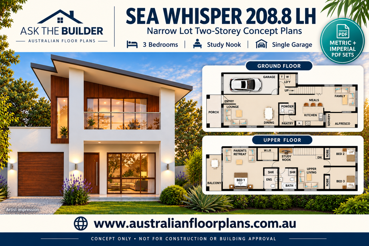 Sea Whisper 208.8 LH – Narrow Lot 3 Bedroom House Concept Plans