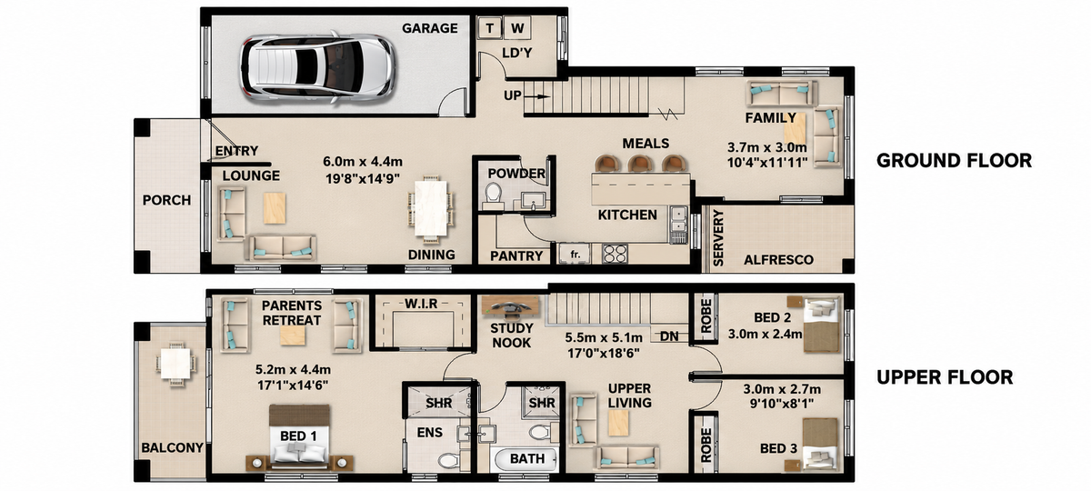 Sea Whisper 208.8 LH – Narrow Lot 3 Bedroom House Concept Plans