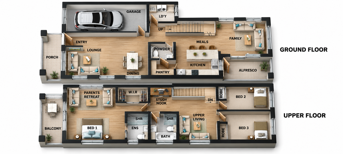 Sea Whisper 208.8 LH – Narrow Lot 3 Bedroom House Concept Plans