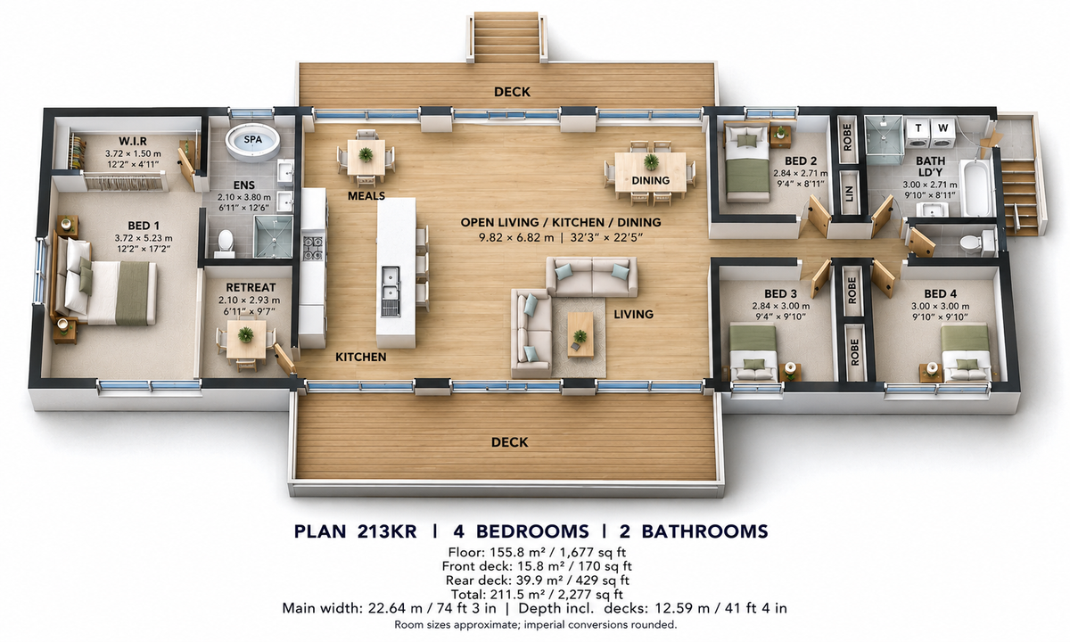4 Bedroom Elevated House Plan – Sloping Block Design | 213KR