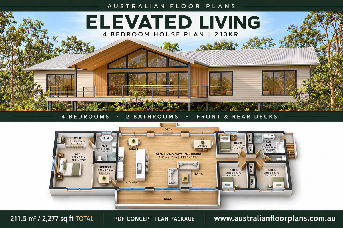 4 Bedroom Elevated House Plan – Sloping Block Design | 213KR