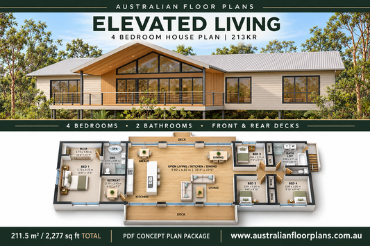 4 Bedroom Elevated House Plan – Sloping Block Design | 213KR