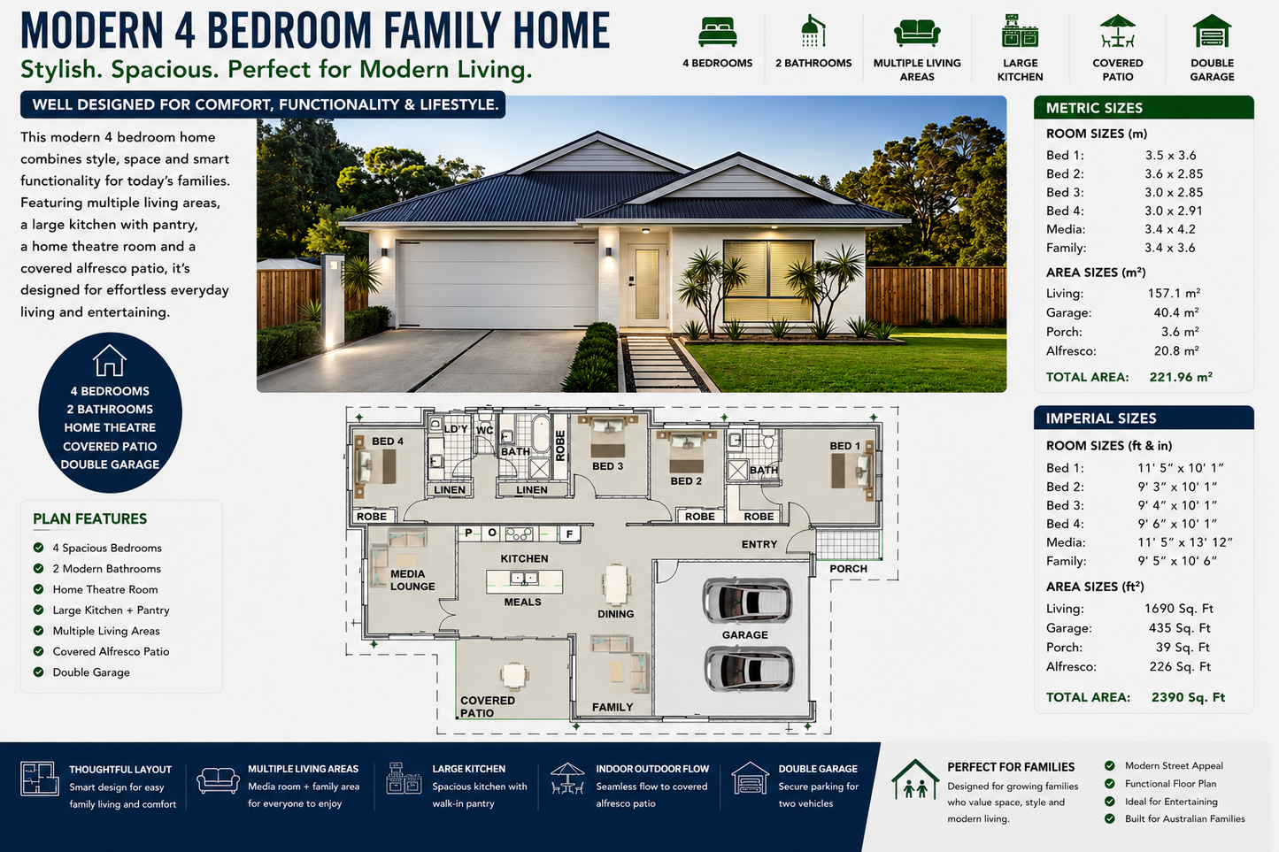 Modern Home Design | 221SB-Mark11 | 4 Bedroom House Plan | 221.96 m² | 2390 Sq Ft