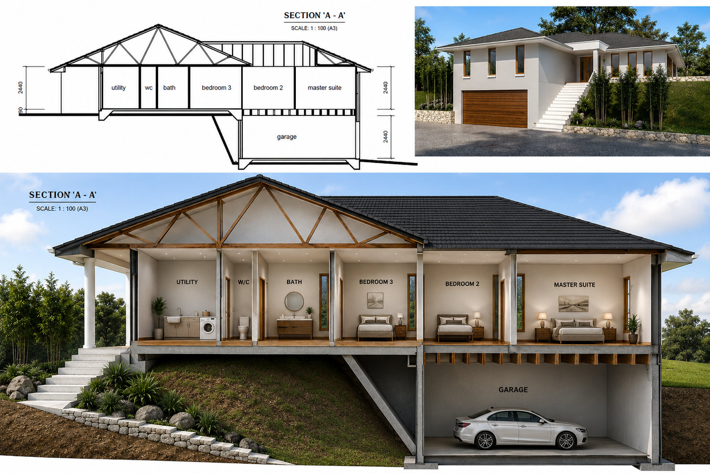 222CLM Sloping Land House Plan – 4 Bedroom Family Home