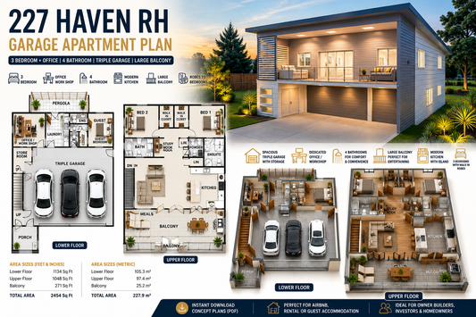 227 Haven RH Garage Apartment Plan | 3 Bed + Office | 2454 Sq Ft- Modern 3 bedroom garage apartment plan with office