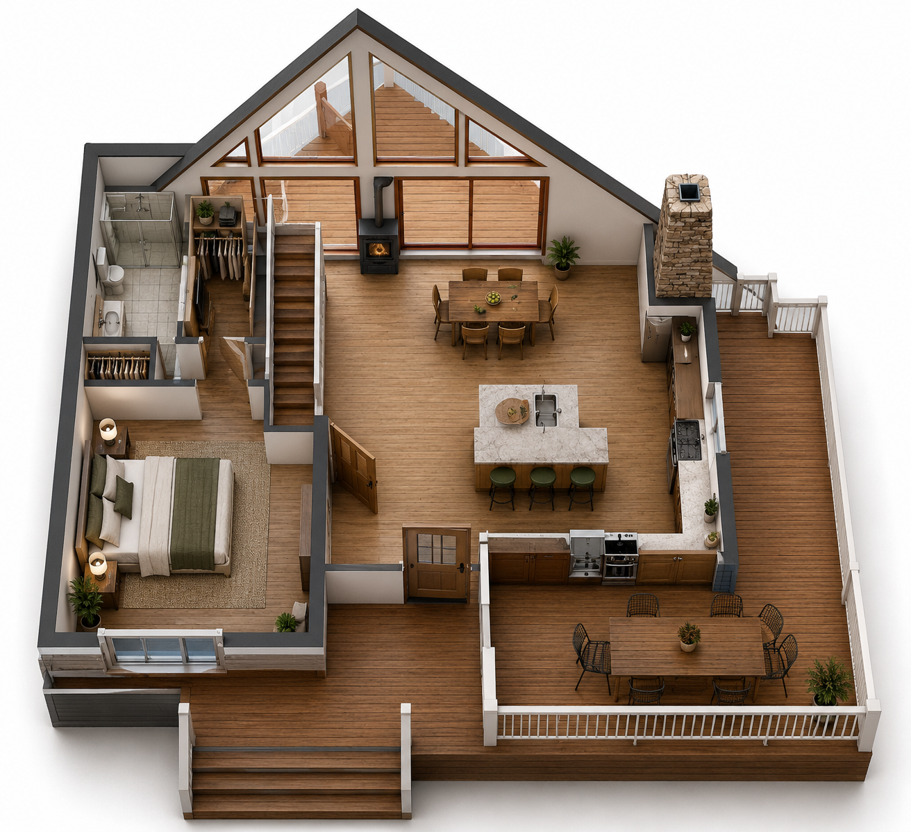 LOFT HOUSE CABIN RETREAT – 229.6LH Rest Horrow | 3 Bedroom Loft Cabin Plan | 2470 Sq Ft