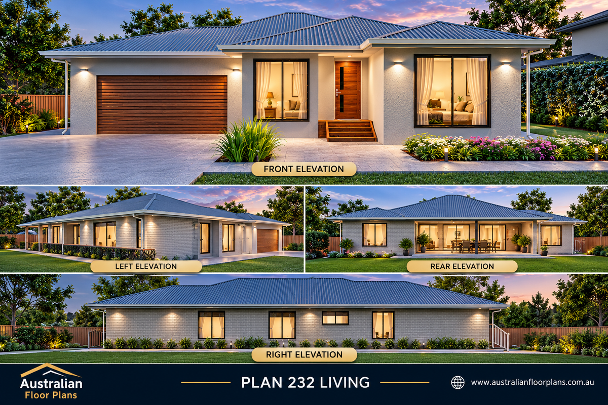 4 Bedroom Modern House Plan – 232 Living | 232 m² Single Storey Family Home