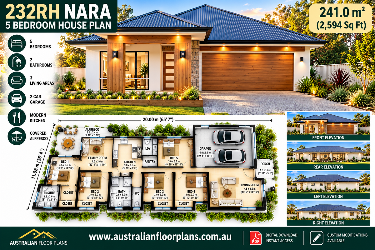 232RH Nara – Modern 5 Bedroom House Plan | Single Storey Home Design | 241m² / 2,594 Sq Ft