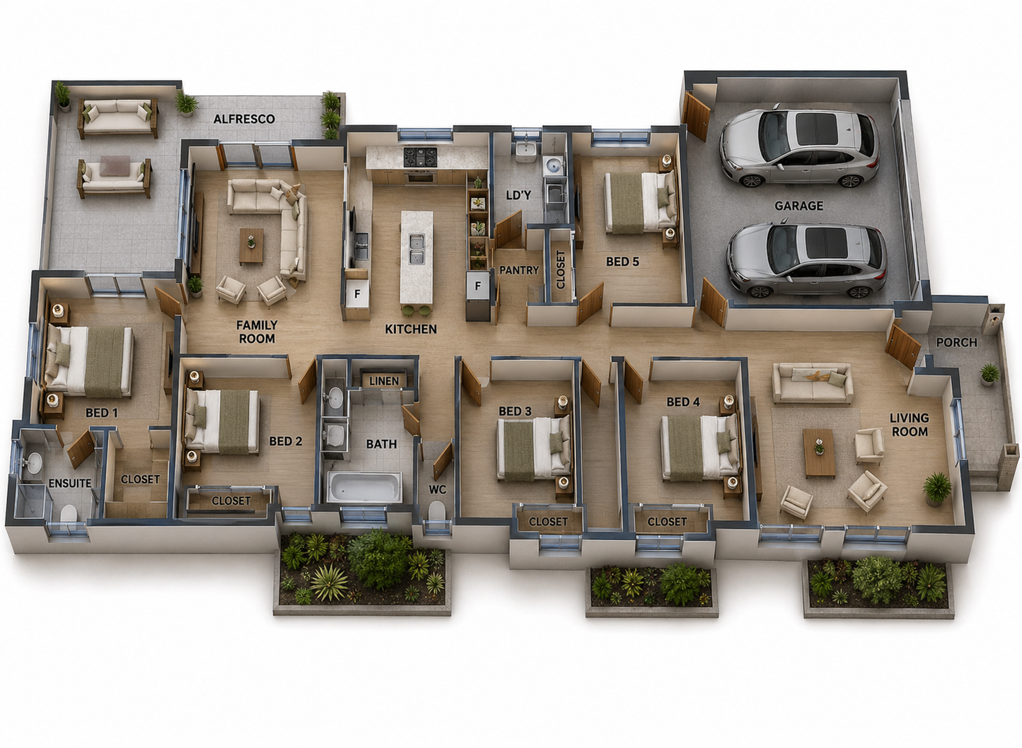 Narrow Lot House Plan – 232NARA | 5 Bedroom Family Home Design | 2596 Sq Ft | 241 m²
