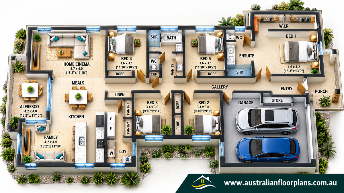 Country Style 5 Bedroom House Plans | 260.4 Blue Haven Ranch | 2800 Sq Ft | 260.4 m² (Copy)