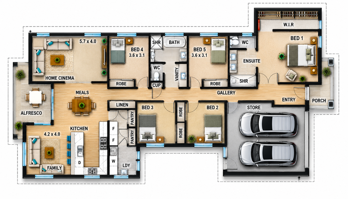 5 Bedroom House Plans | Modern Country Farmhouse | 2800 Sq Ft Single Storey Home Plan | Gable Roof Design | Digital PDF Download