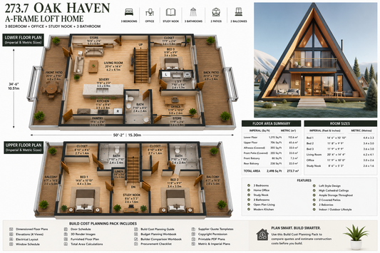 3 Bedroom A-Frame Loft House Plan | Build Cost Planning Pack | 273.7m² (2,498 Sq Ft)