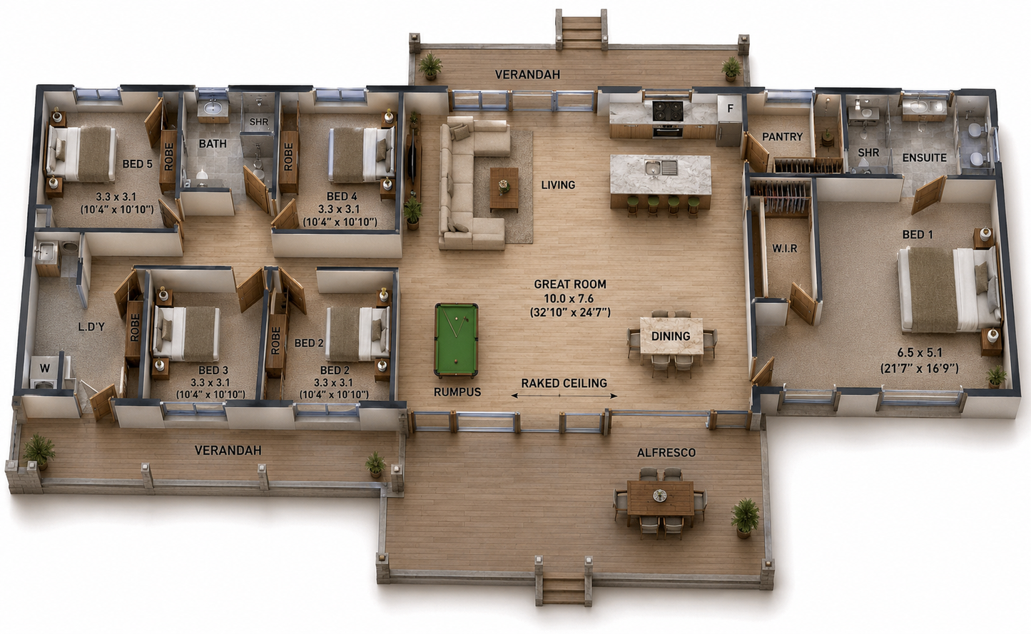 Pindara RH – 5 Bedroom Country Ranch House Plan Spacious Acreage Living with Modern Hillside Style