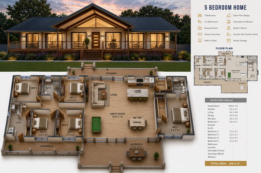 Pindara RH – 5 Bedroom Country Ranch House Plan Spacious Acreage Living with Modern Hillside Style