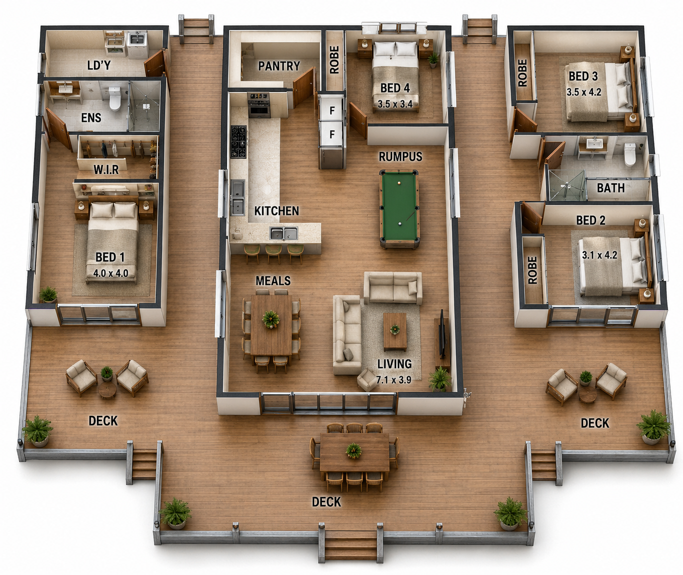 286.8CA Hillside Retreat – 4 Bedroom Pole Home Plan